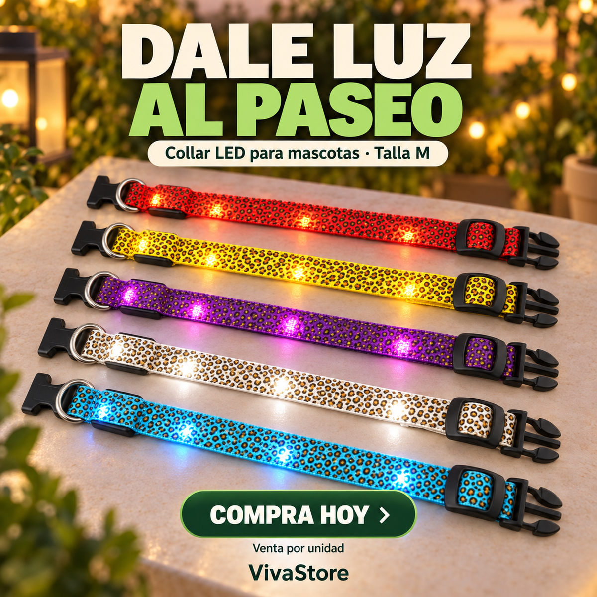 Collar con luz LED para mascotas — Talla M
