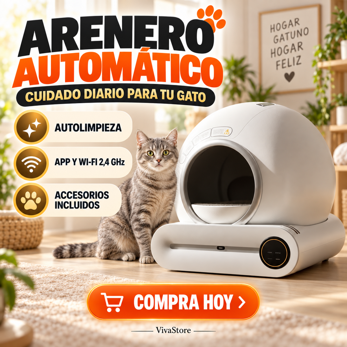 Arenero Automático para Gatos con App y Wi-Fi