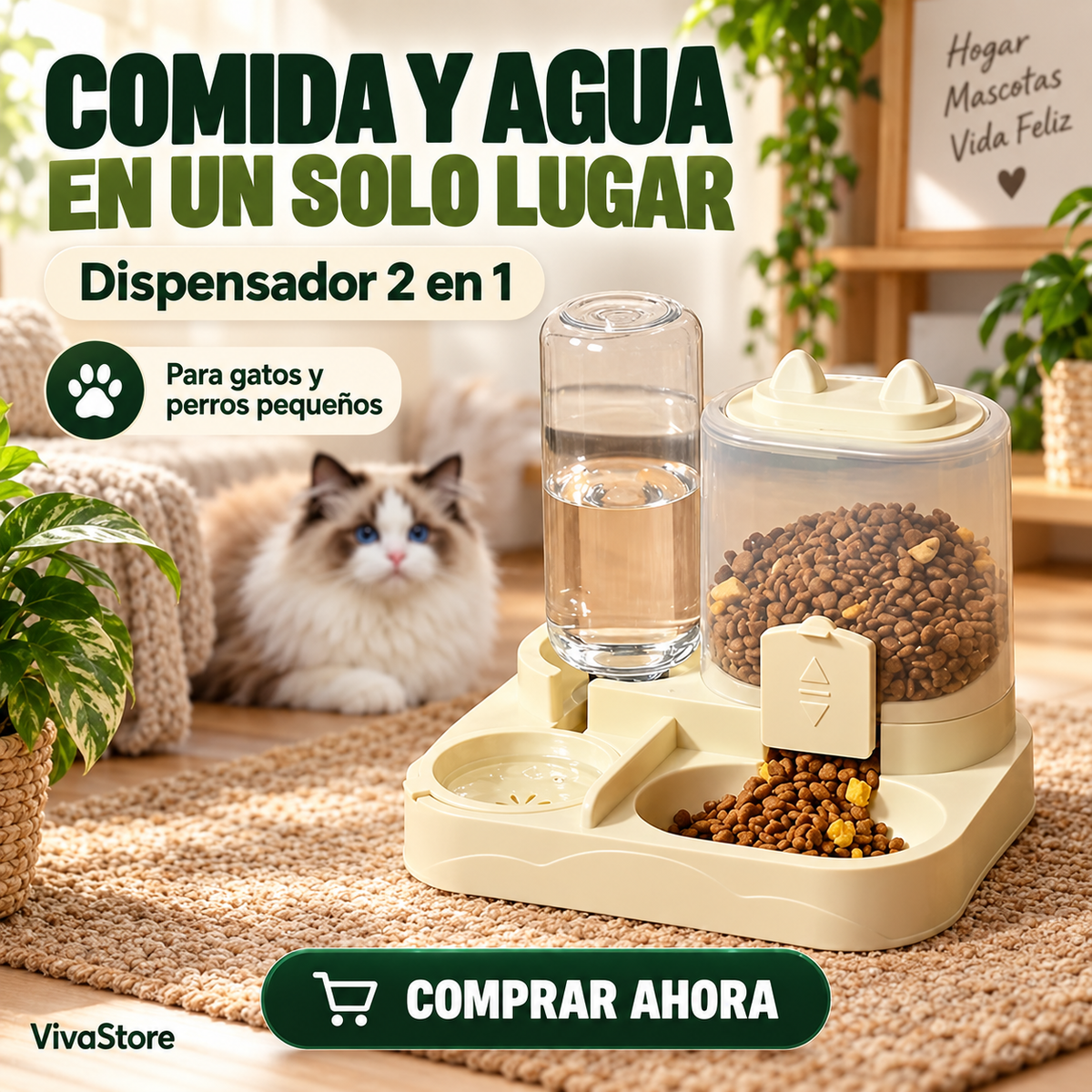 Dispensador 2 en 1 de Comida y Agua para Gatos y Perros Pequeños