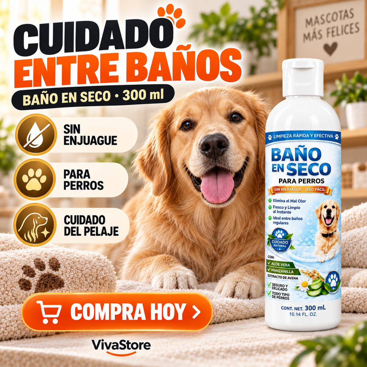 Baño en Seco para Perros sin Enjuague — 300 ml