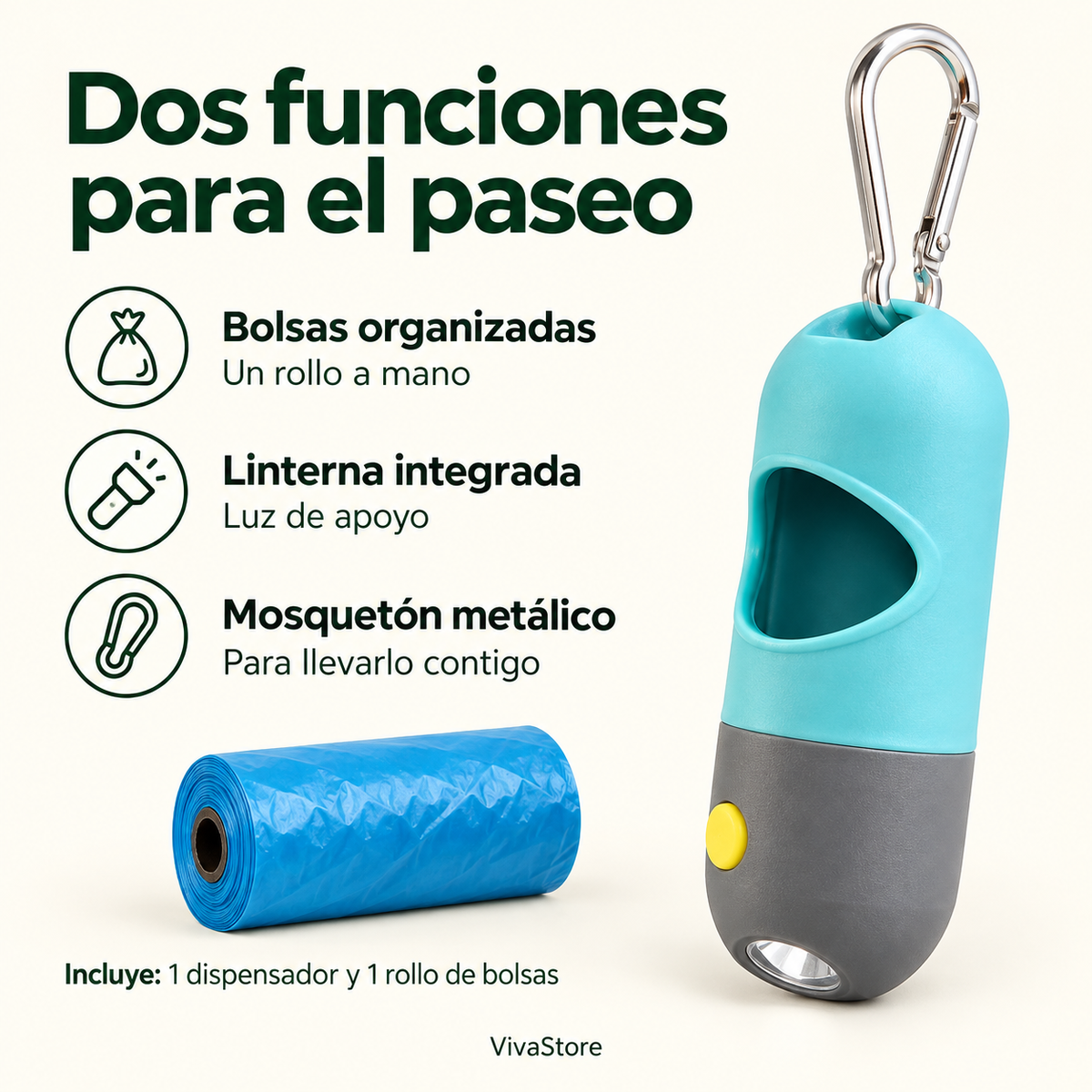 Dispensador de bolsas con linterna para perros
