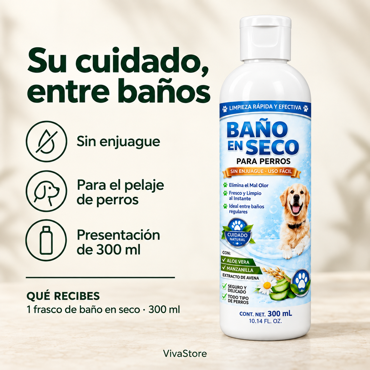 Baño en Seco para Perros sin Enjuague — 300 ml