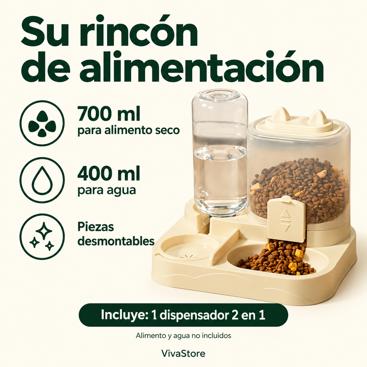 Dispensador 2 en 1 de Comida y Agua para Gatos y Perros Pequeños