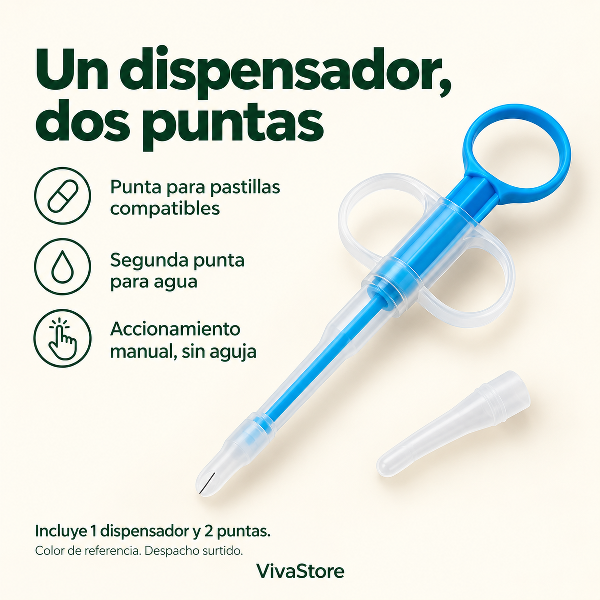 Dispensador oral de pastillas para mascotas con 2 puntas