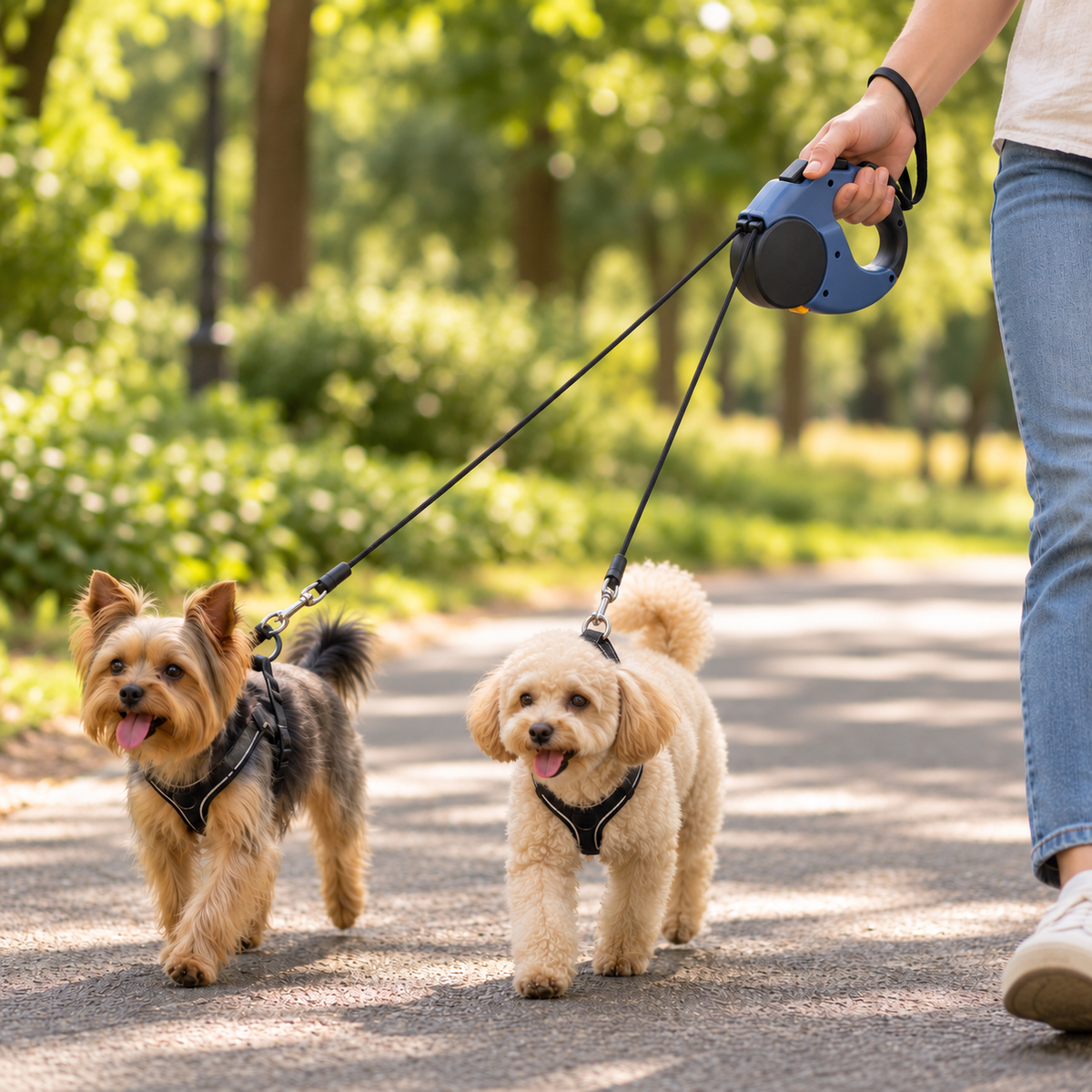 Correa Retráctil Doble para Pasear Dos Mascotas