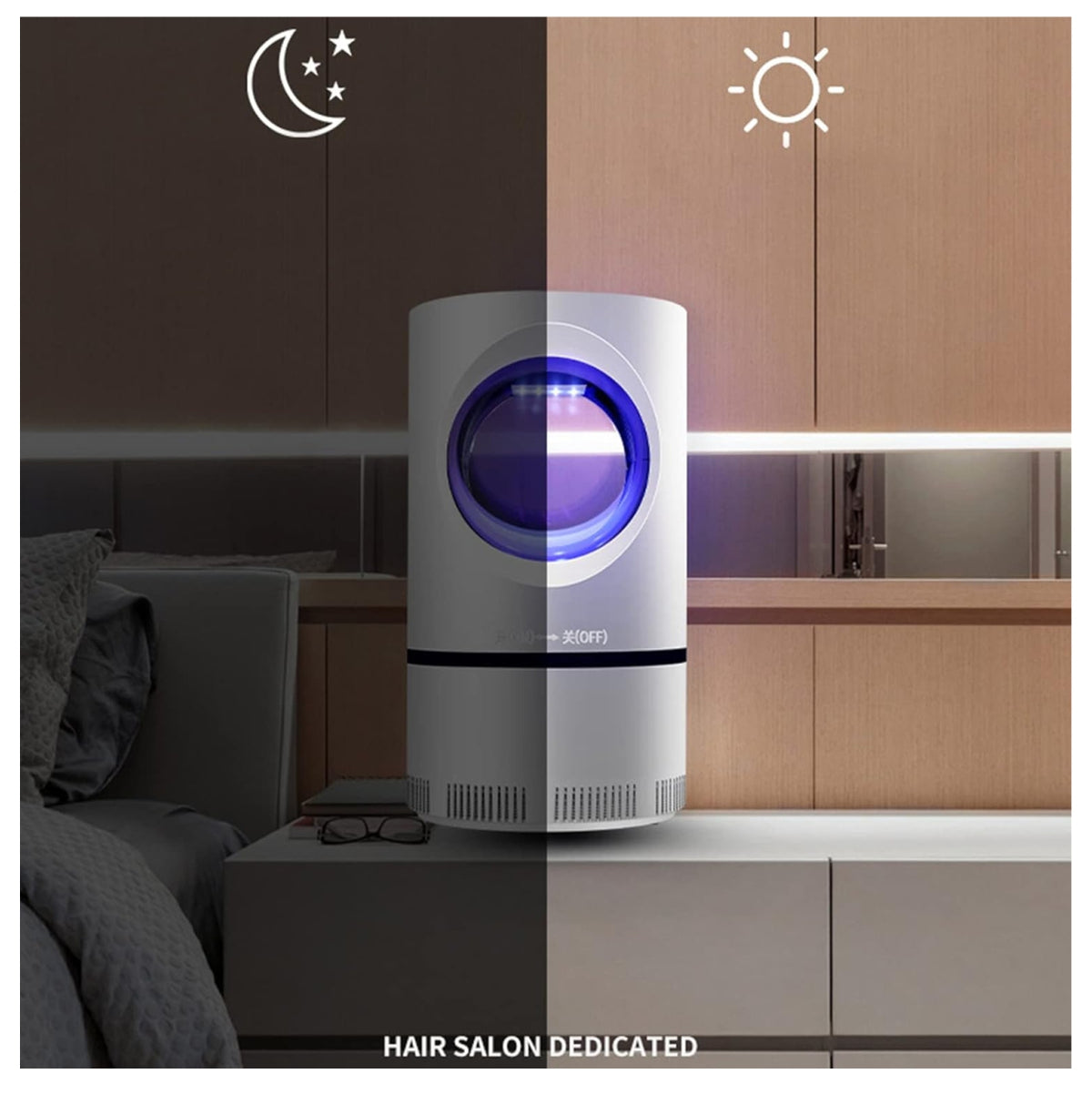 Vista frontal de la lámpara UV blanca en una composición del proveedor para interiores