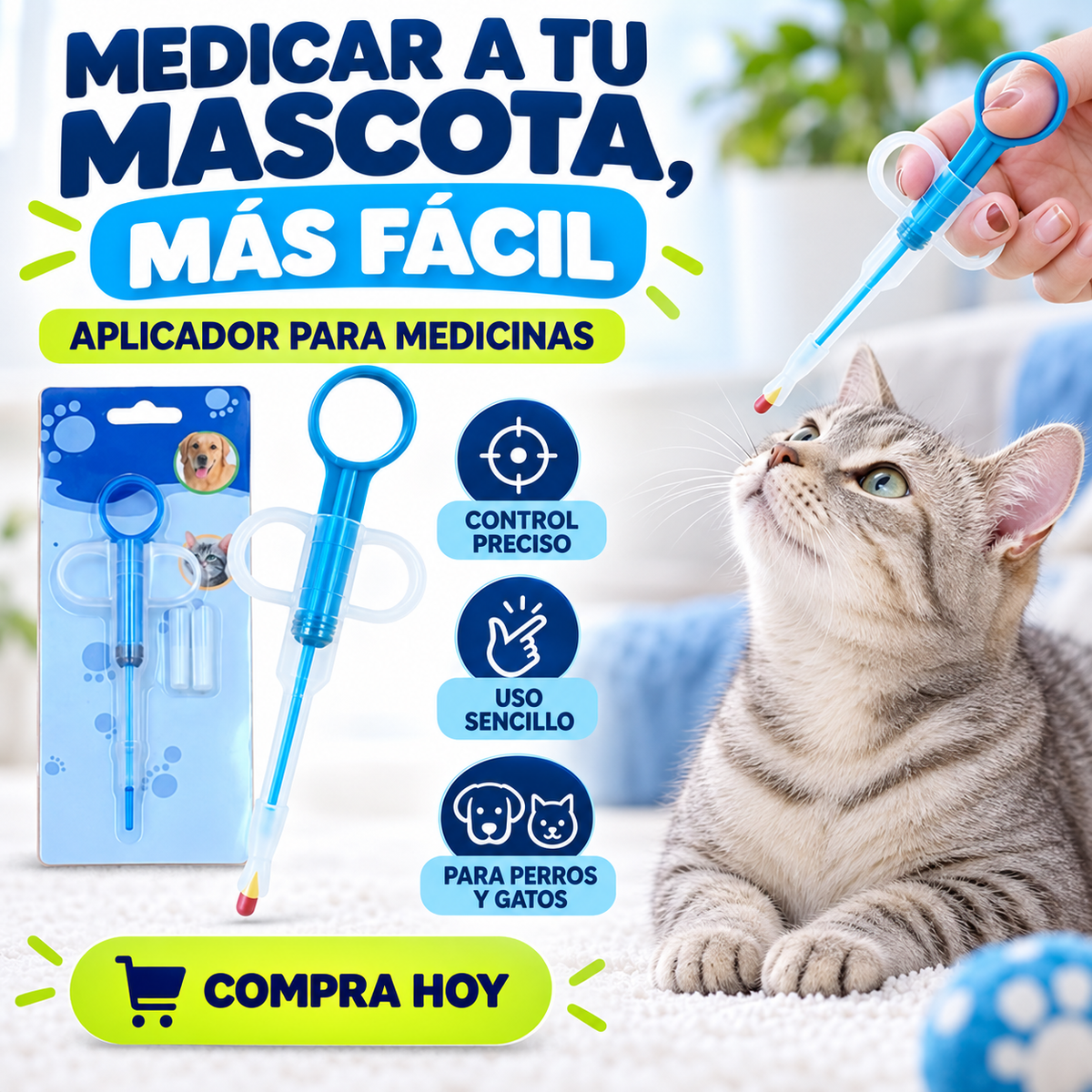 Dispensador oral de pastillas para mascotas con 2 puntas