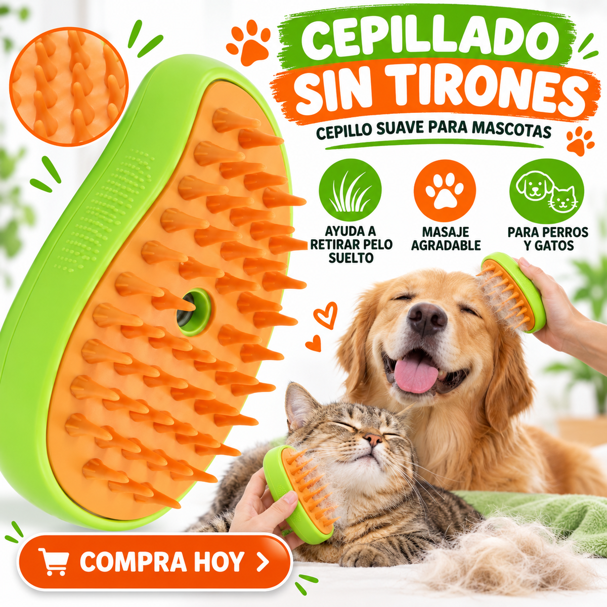 Cepillo con Pulverizador para Perros y Gatos