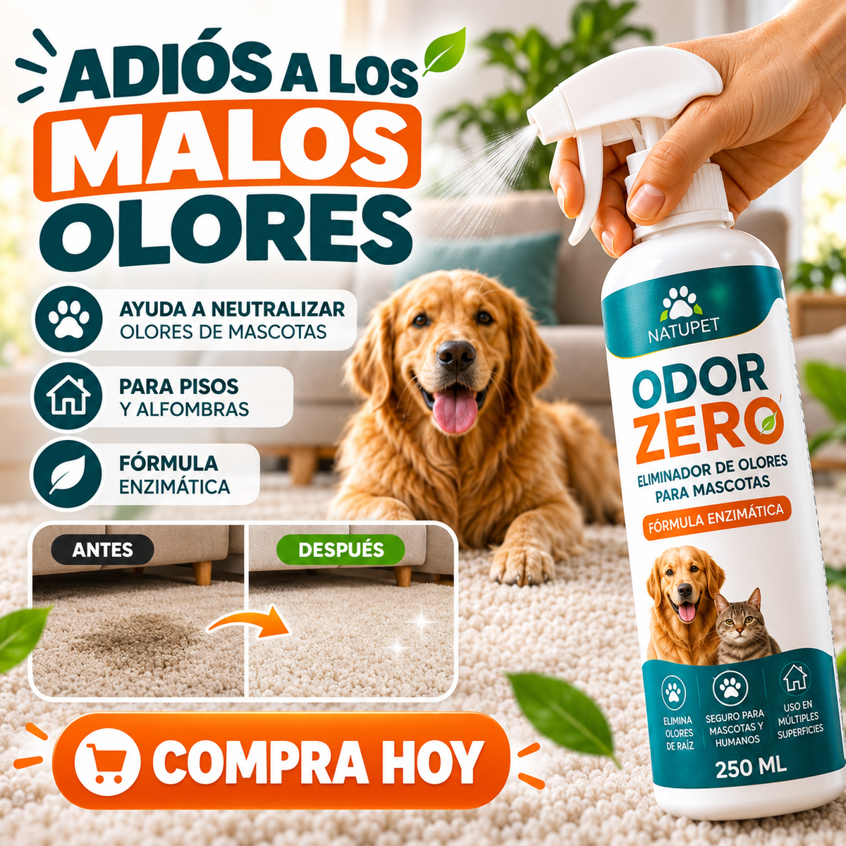 ODOR ZERO — Eliminador de olores para mascotas, 250 ml