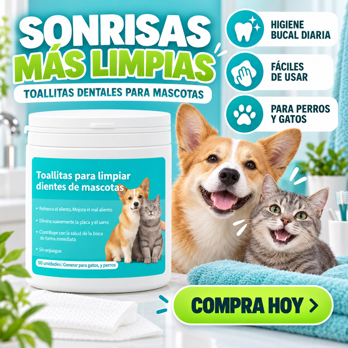 Toallas de Limpieza Dental para Mascotas