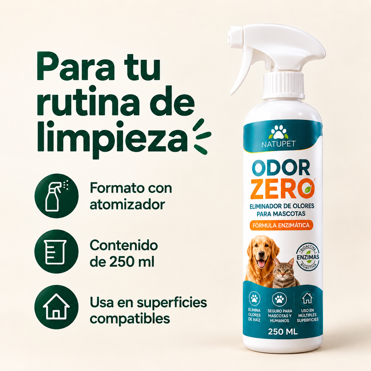 ODOR ZERO — Eliminador de olores para mascotas, 250 ml