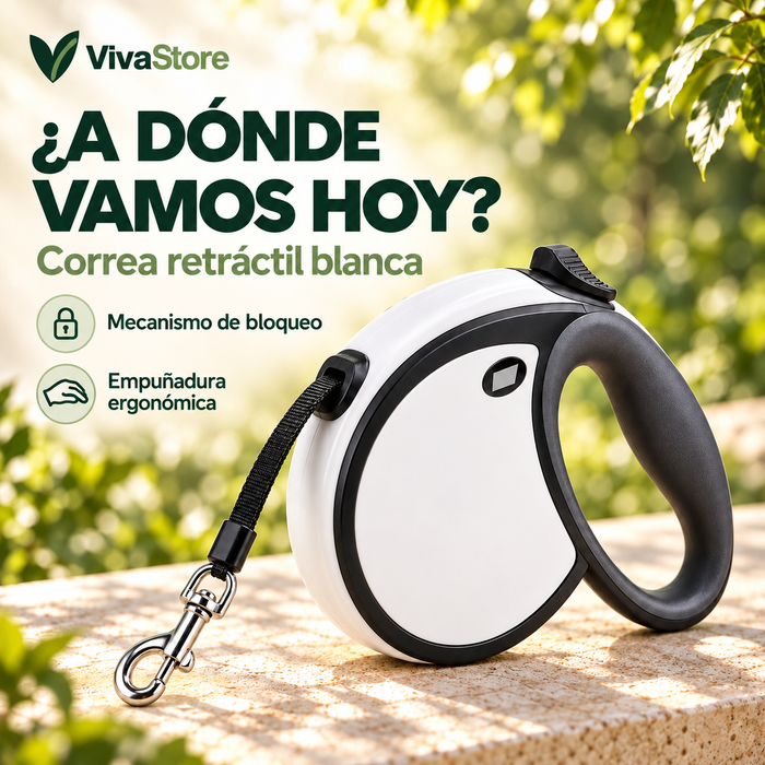 Correa Retráctil Blanca para Mascotas