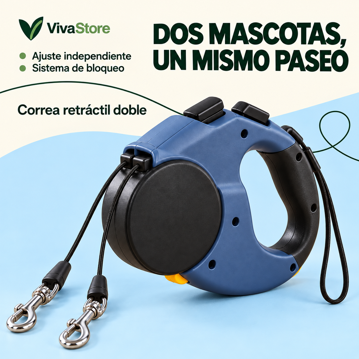 Correa Retráctil Doble para Pasear Dos Mascotas — Portada VivaStore