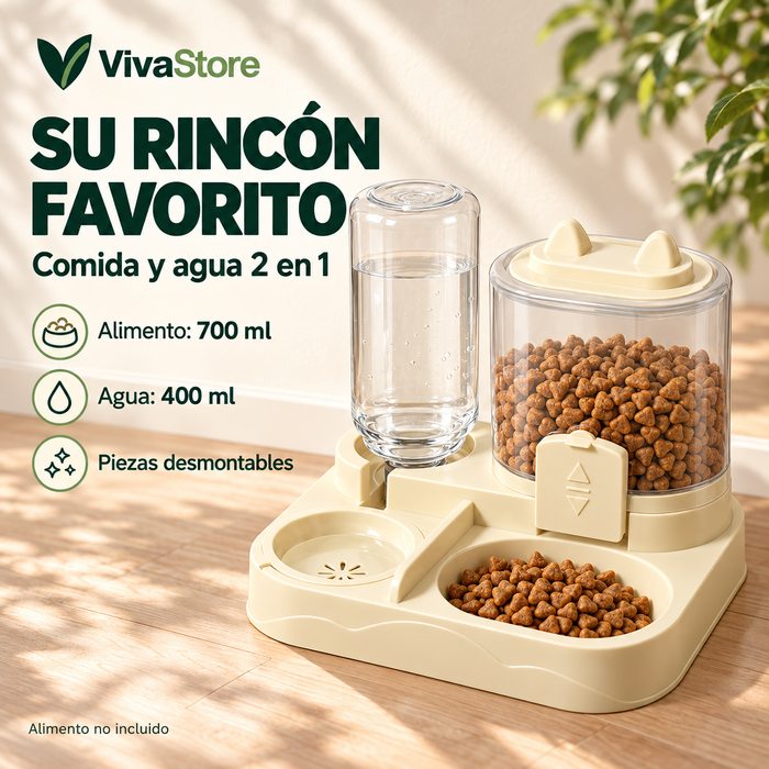 Dispensador 2 en 1 de Comida y Agua para Gatos y Perros Pequeños