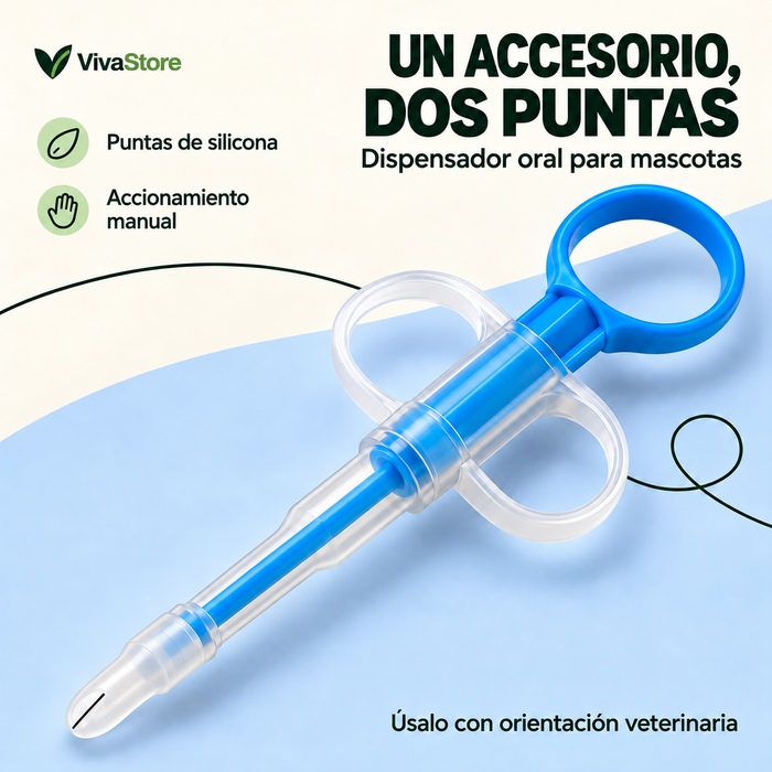 Dispensador oral de pastillas para mascotas con 2 puntas
