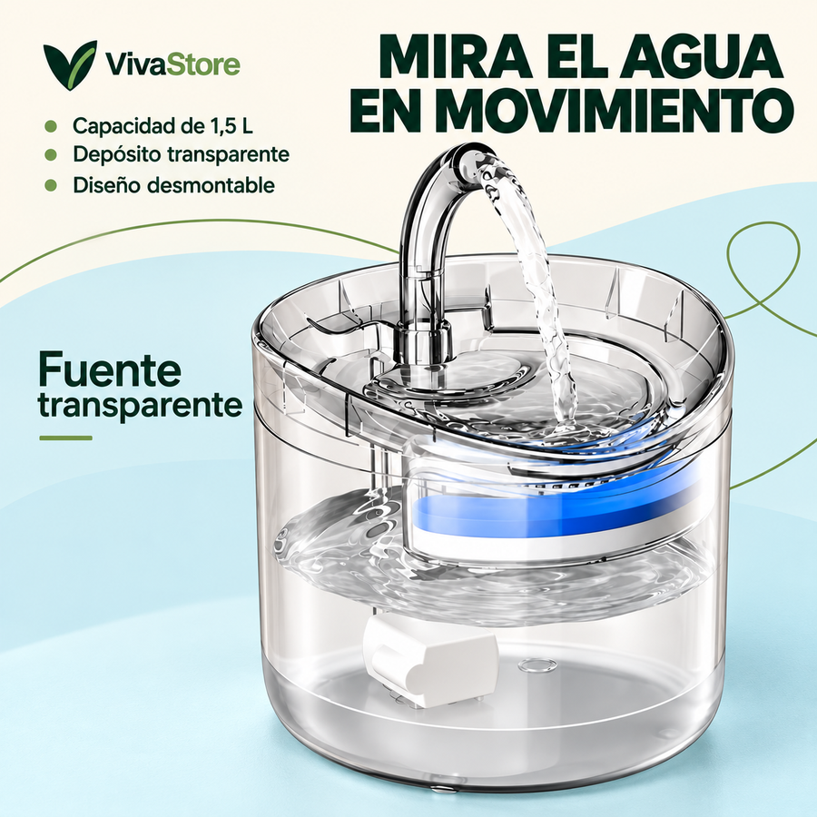 Fuente de Agua Transparente para Perros y Gatos – 1,5 L
