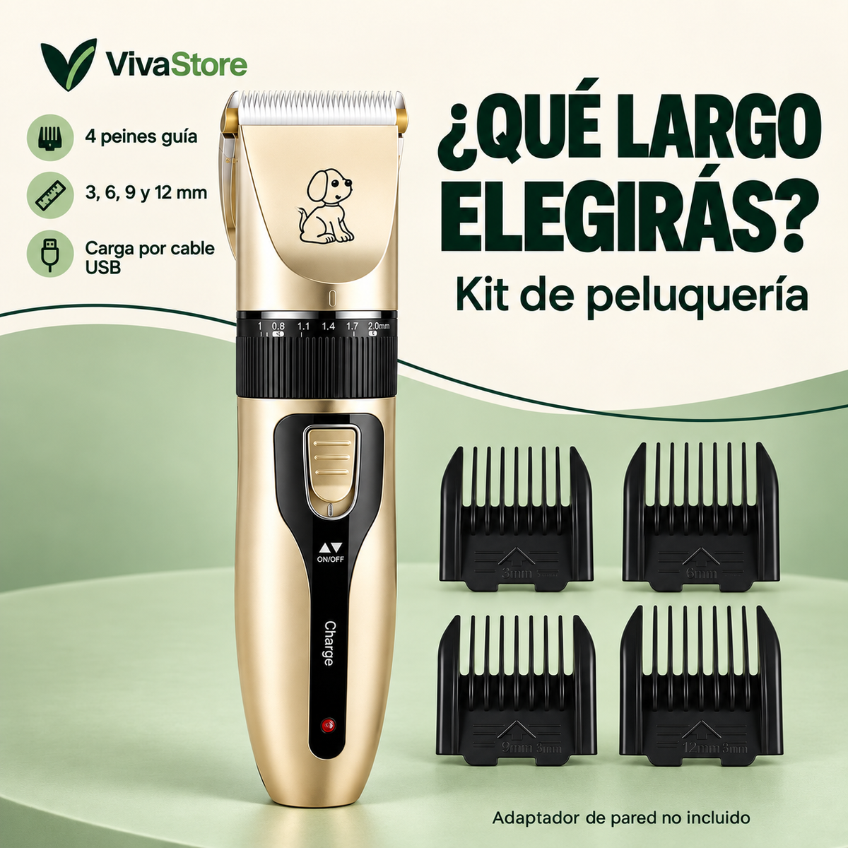 Kit de Peluquería para Mascotas con Máquina y 4 Peines Guía — Portada VivaStore