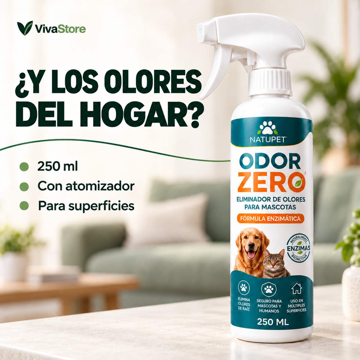 ODOR ZERO — Eliminador de olores para mascotas, 250 ml — Portada VivaStore