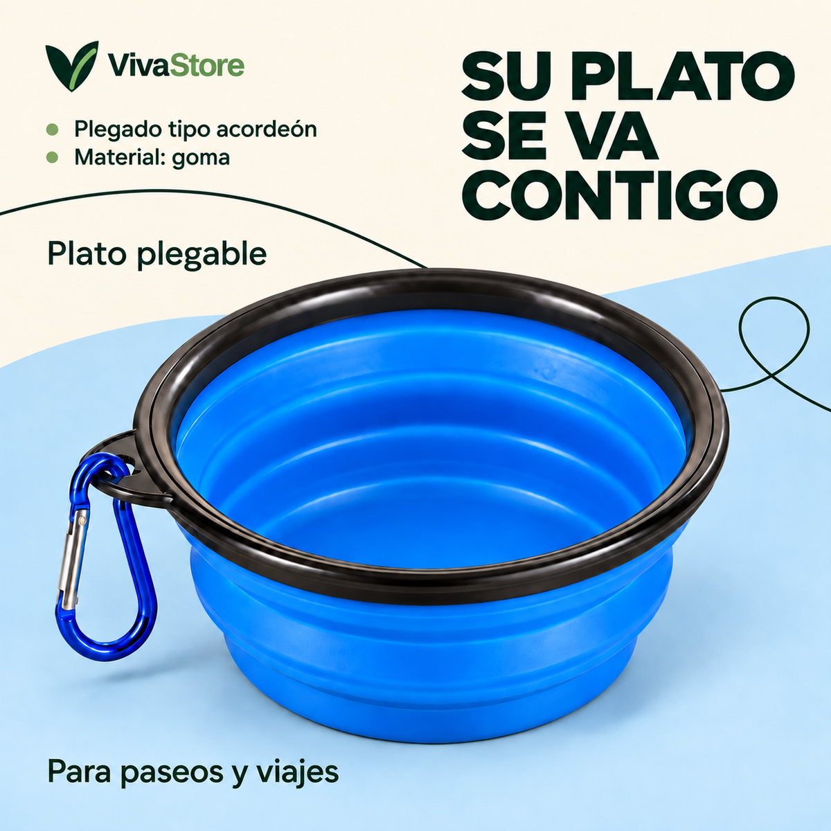 Plato plegable de goma para mascotas con plegado tipo acordeón