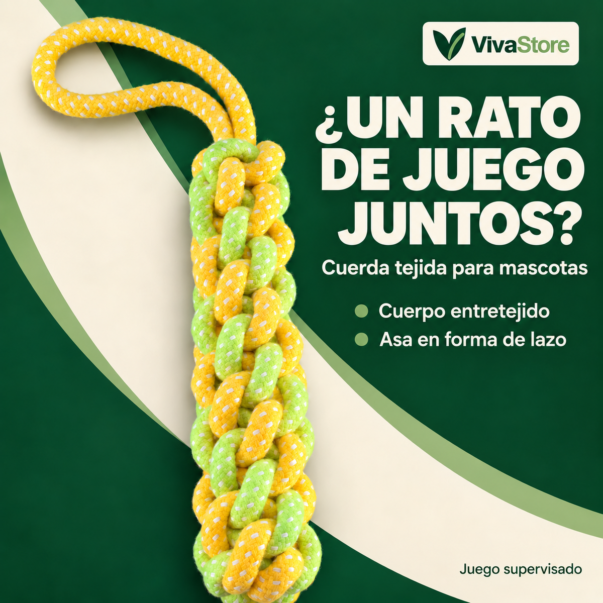 Juguete de cuerda entretejida para mascotas con asa en forma de lazo