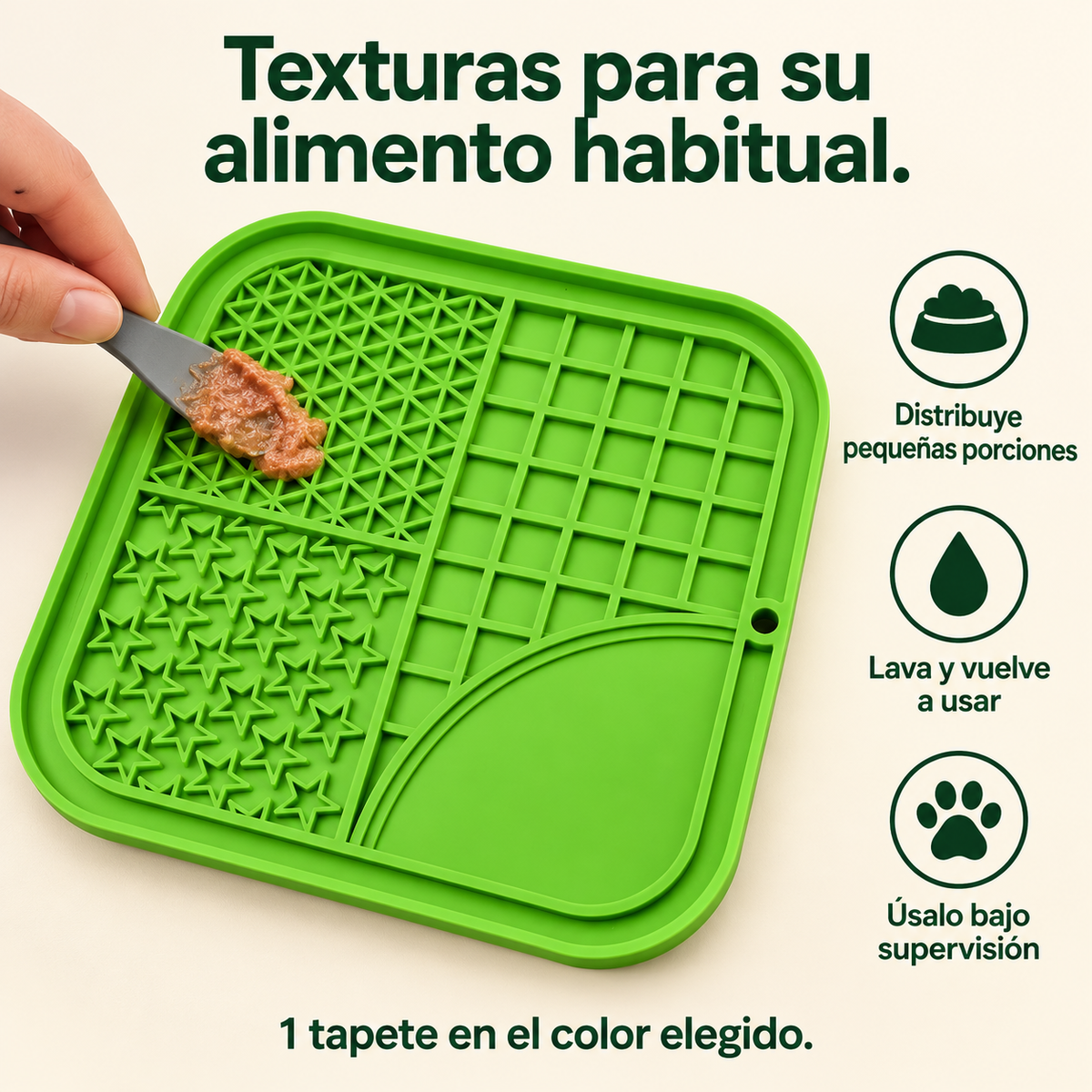 Tapete lamedor: distintas texturas para ofrecer alimento adecuado; recreación ilustrativa